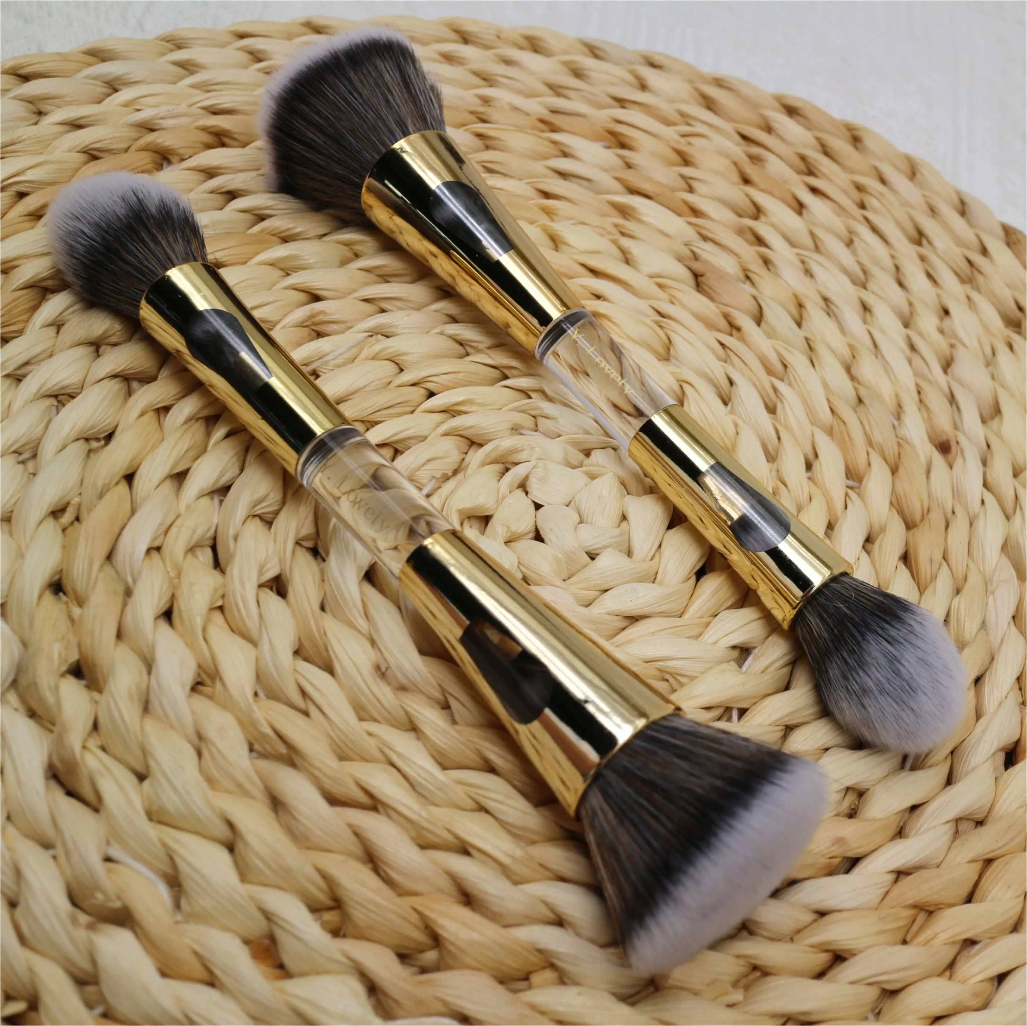 YRX X046 New Style 4 In 1 Custom Logo Orange Synthetic Single Makeup Brushes Double End Foundation Powder Eye Brush