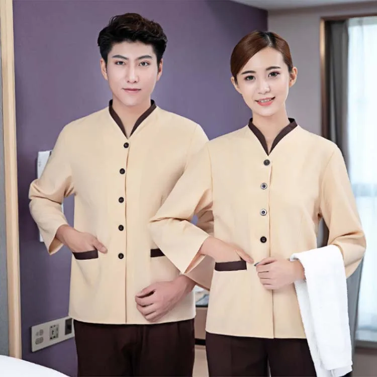 Custom hotel house keeping uniform embroidery logo restaurant waiter workwear