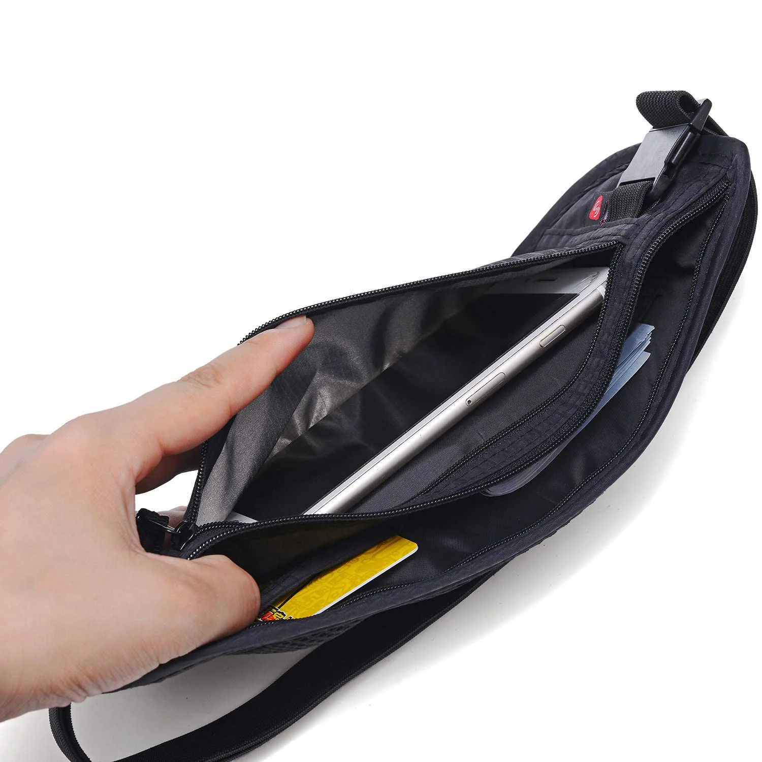 QQgift OEM Custom Travel Slim Passport Holder Secure Hidden RFID Hiking Travel Wallet Fanny Pack Waist Running Money Belt Bag