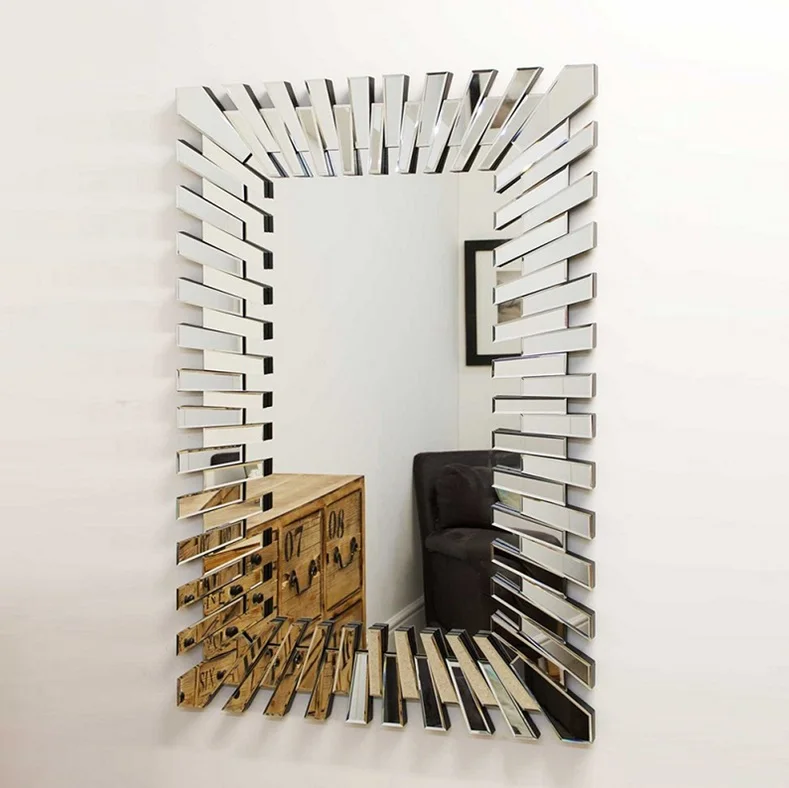Sparkly Mirrored Dresser Decorative Mirror Rectangle 3D Venetian Mirror For Home Hotel
