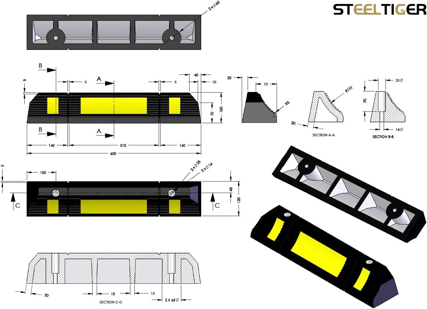 Parking Stopper for Garage Floor, Blocks Car Wheels as Parking Aid and Stops the Tires, acting as Rubber Parking Curbs
