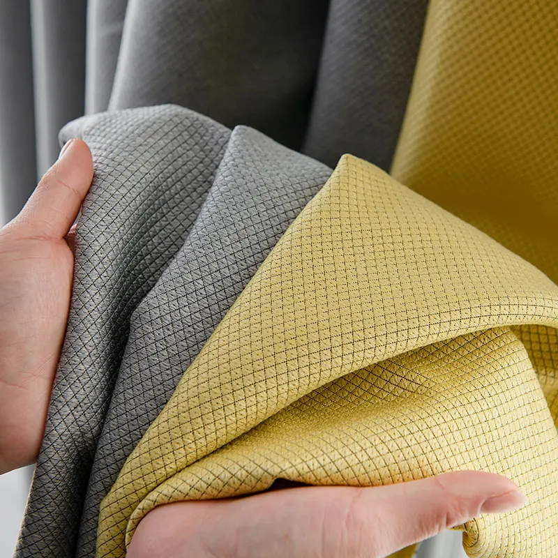 Luxury Modern Classic Stitching Rhombus Window Curtain Lemon Yellow Tile Gray Blackout Curtains For The Kid Bedroom Living Room