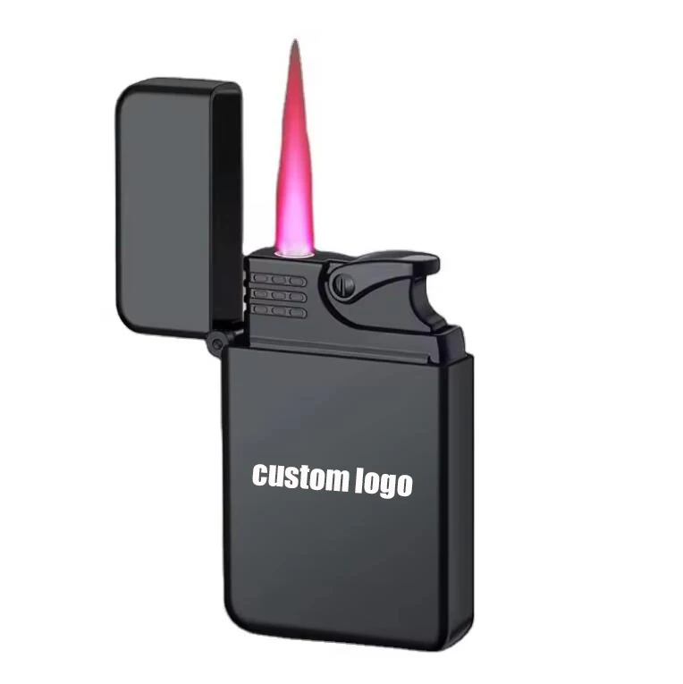 Маленькая квадратная металлическая зажигалка с красным реактивным пламенем многоразовые бутановые газовые зажигалки логотипом