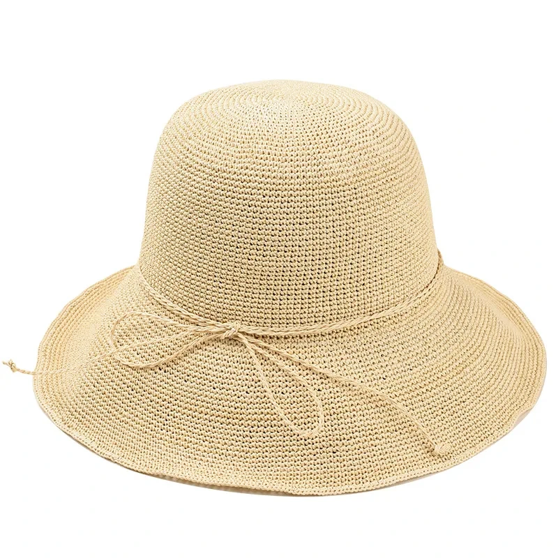 2024 Summer High Quality Fancy Fine Paper Straw Crocheted Beach Hat Colorful Bucket Straw Hat Women