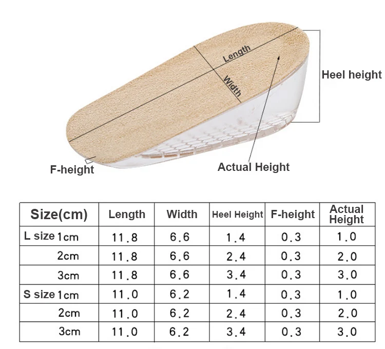 3 Layer Silicone Heel Insert Increase Taller Height Lift Men Women Shoes Insole