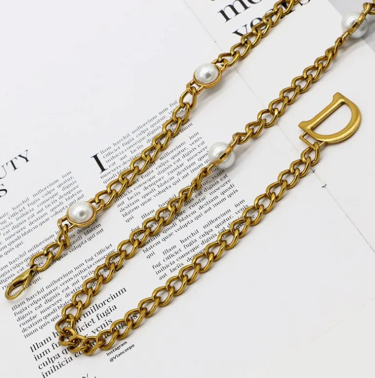 Women Metal Imitation Pearl Beads Thin Waist Chain Belt Adjustable Size Gold Waist Chain Dress Accessories