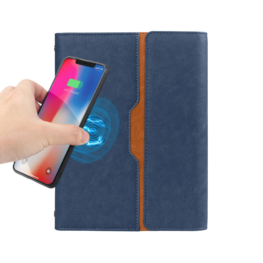 Custom LOGO A5 PU Business Cover Wireless Charger Power Bank Diary Notepad Powerbank Notebook