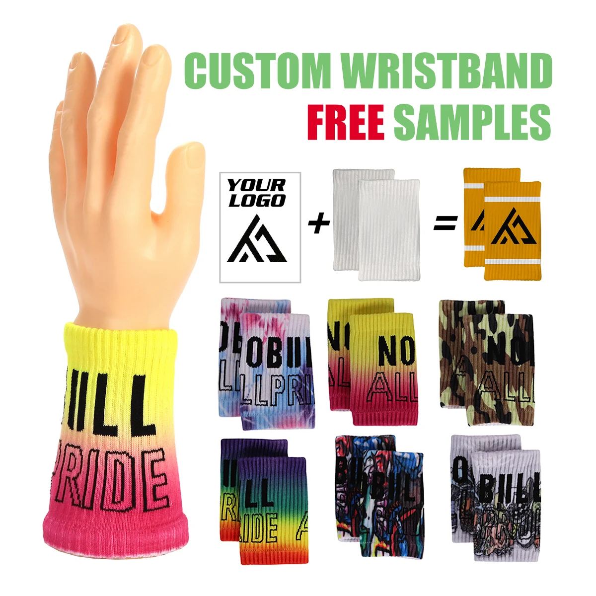 Free design custom logo cotton sports hand sweatband wristband custom print sports wristband