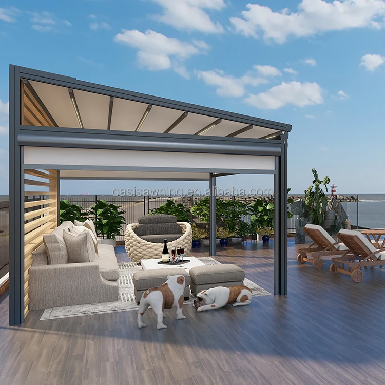 Automatic Folding Roof Sun Shading Aluminum Retractable Luxurious Pergola for Indoor Outdoor Electric Window Balcony