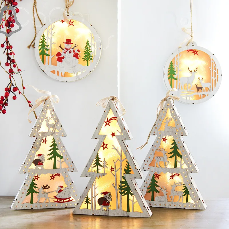 
Cocostyles bespoke delicate engraving reindeer wooden lamp box for gift Christmas tree ornament indoor Christmas decoration 2019 
