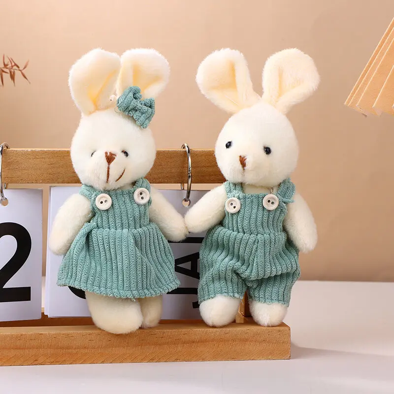 Popular Design 16CM Cute Little Rabbit Doll Plush Toy Dress Up Couple Rabbit Keyring Pendant Doll Gift