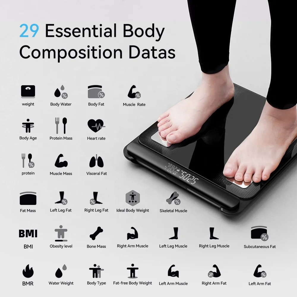 Smart 8 Electrodes Adult Digital Body Fat Weight Scale Blue Tooth Bathroom Analyzer LED Display Battery Operated Maximum 180kg