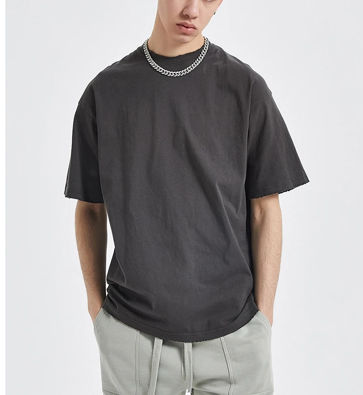 luxury brand street wear heavyweight t shirt distressed oversized blank 100 cotton unisex tshirts