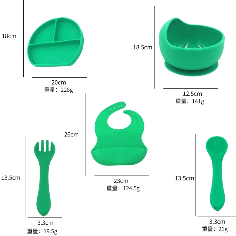 New Hot Sell custom silicone bibs spoon bowl Waterproof Baby Plate Chuck Sets Kids Dining Silicone Tableware For Children