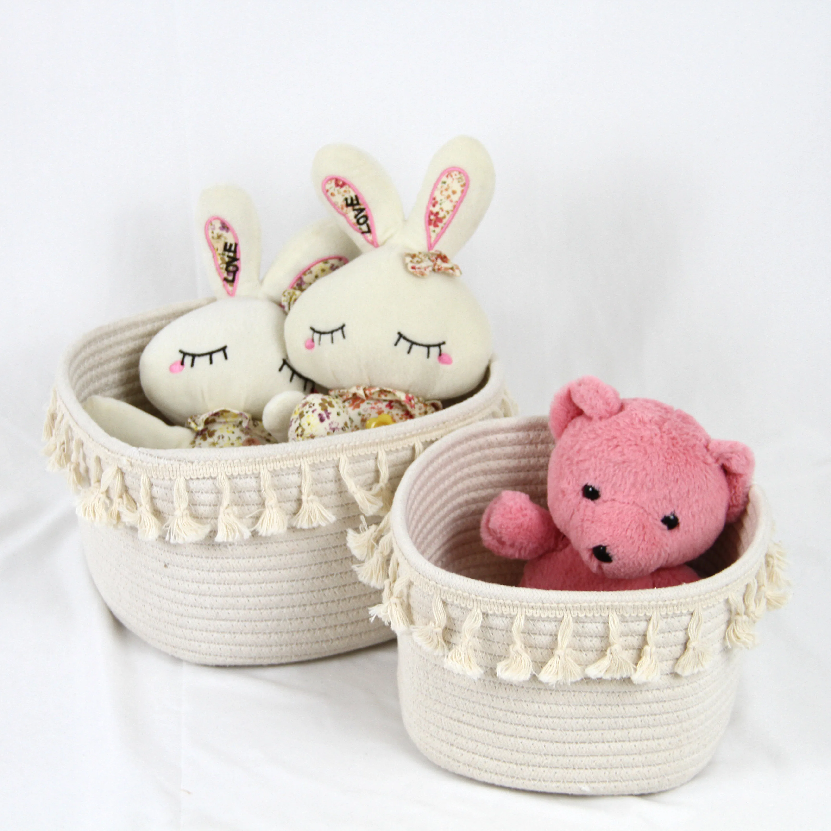 2023 New Design Square cotton rope Storage Baskets with tassels