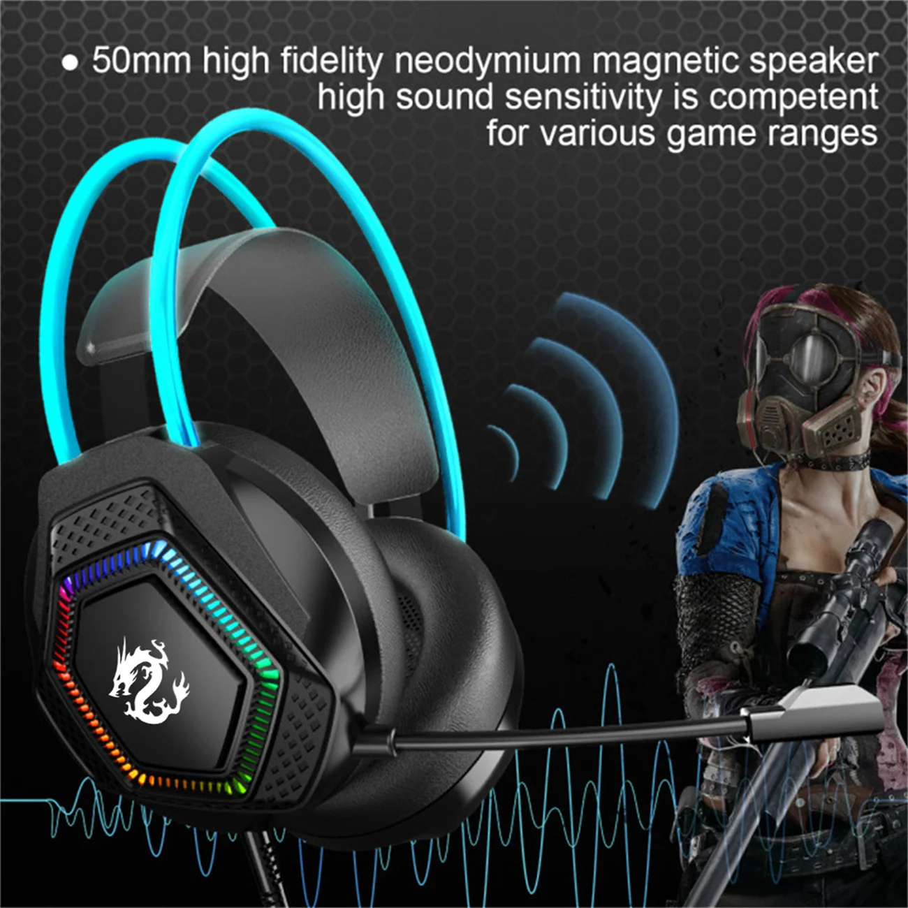 50mm high fidelity neodymium  magnetic  Exclusive Private Model Ergonomic Design RGB Gaming Headset