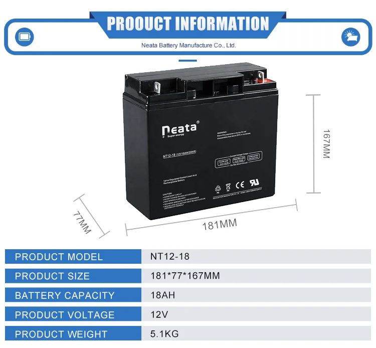 Battery deep cycle sealed lead acid 12V 18AH 12 Volt 18 Amp AGM SLA Battery For UPS Systems