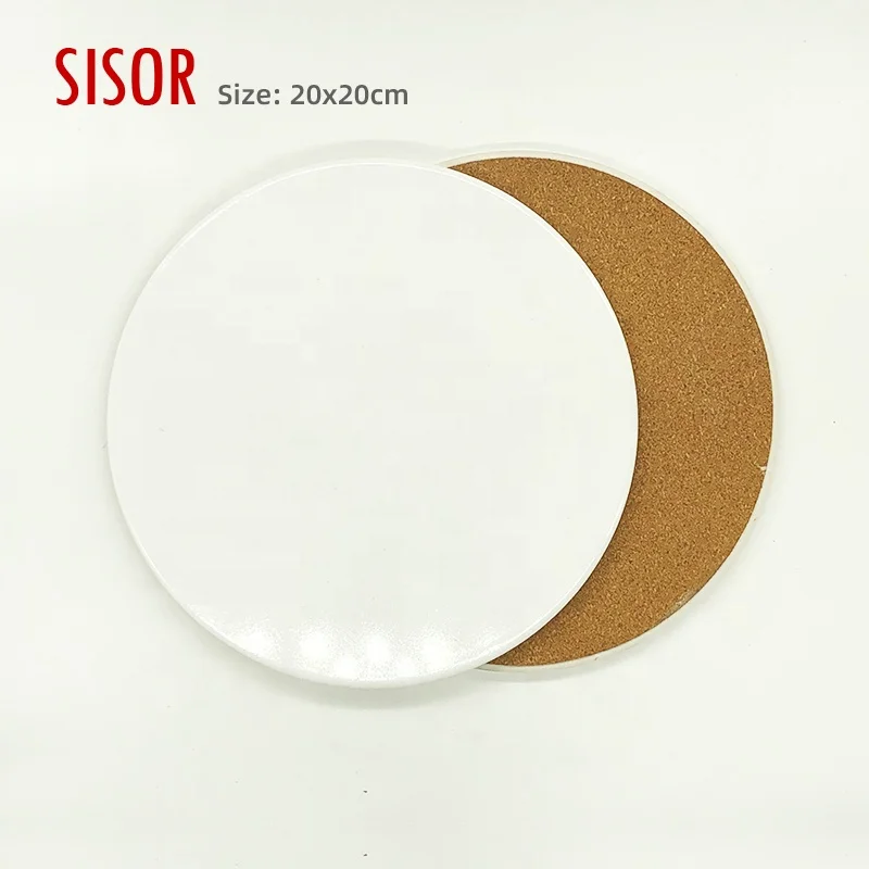 Wholesale DIY Cheap White Round Blank  Ceramic Trivet With Cork Custom Sublimation Tile heat resistant coaster