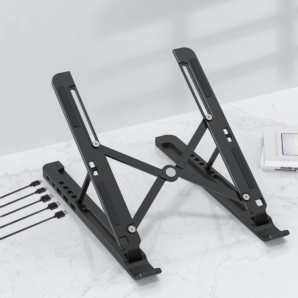 Notebook gaming metal holder dj desktop portable support foldable laptop stand usb aluminium adjustable with hub docking station