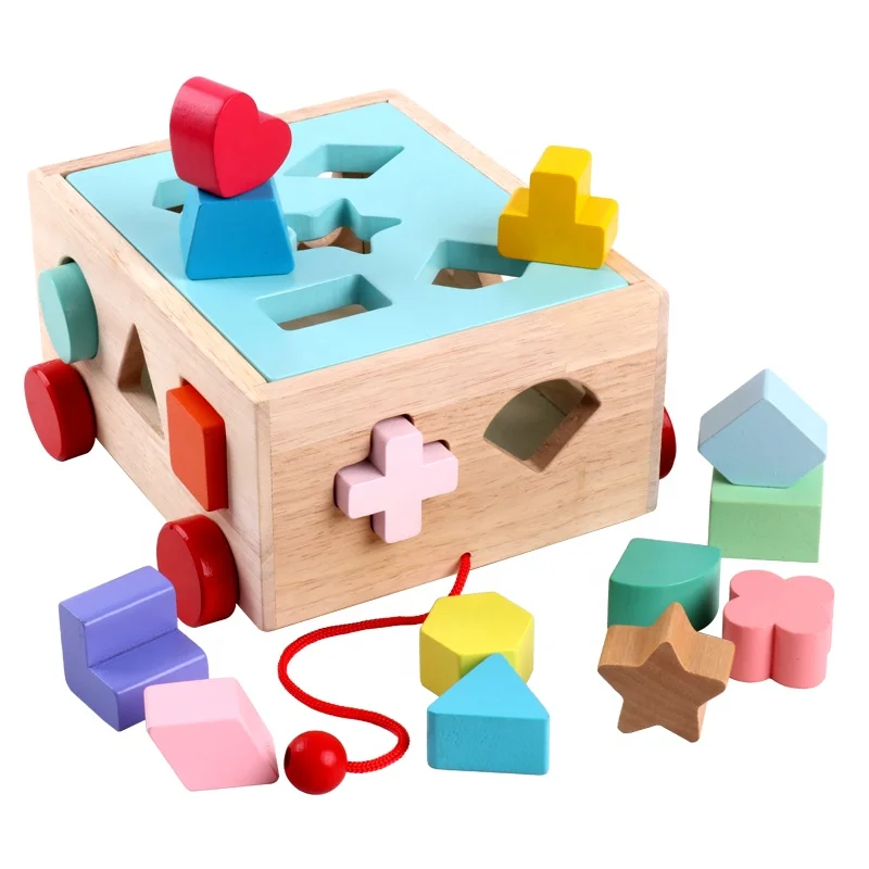 Kids Toys Wooden Shape Sort Geometric Shapes Building Blocks Matching Cognition Training Early Educational Toys For Children