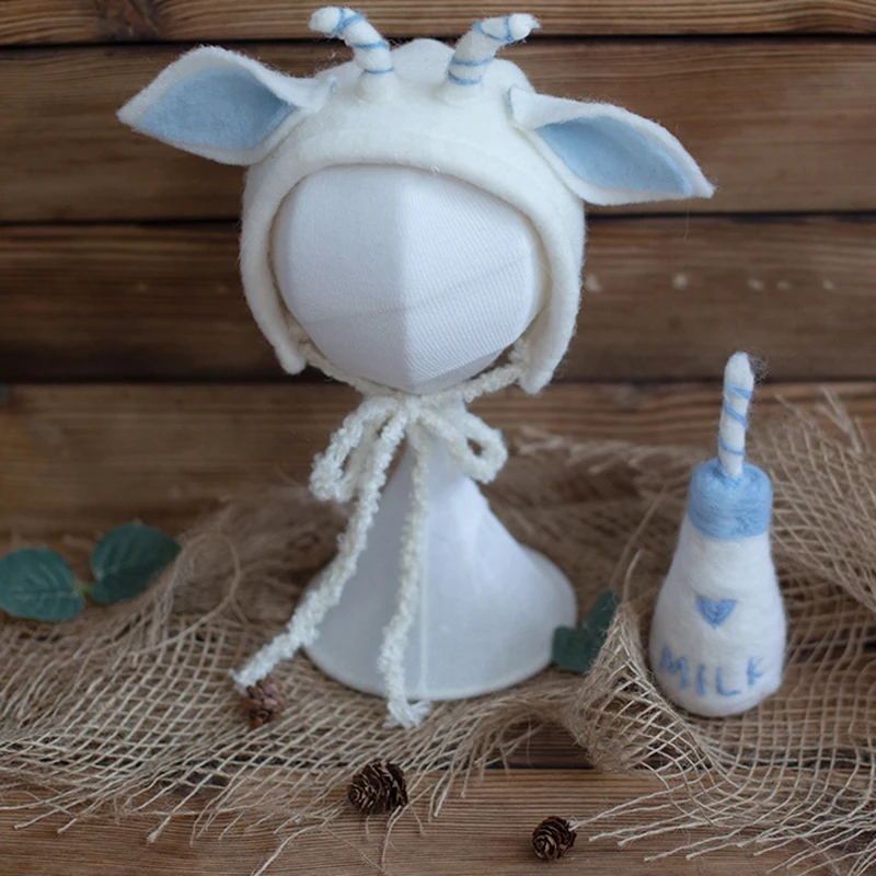 New Blue Wool Felt Handmade Crochet Hat Photography Props Handmade Crochet Small Bottle Baby Toy