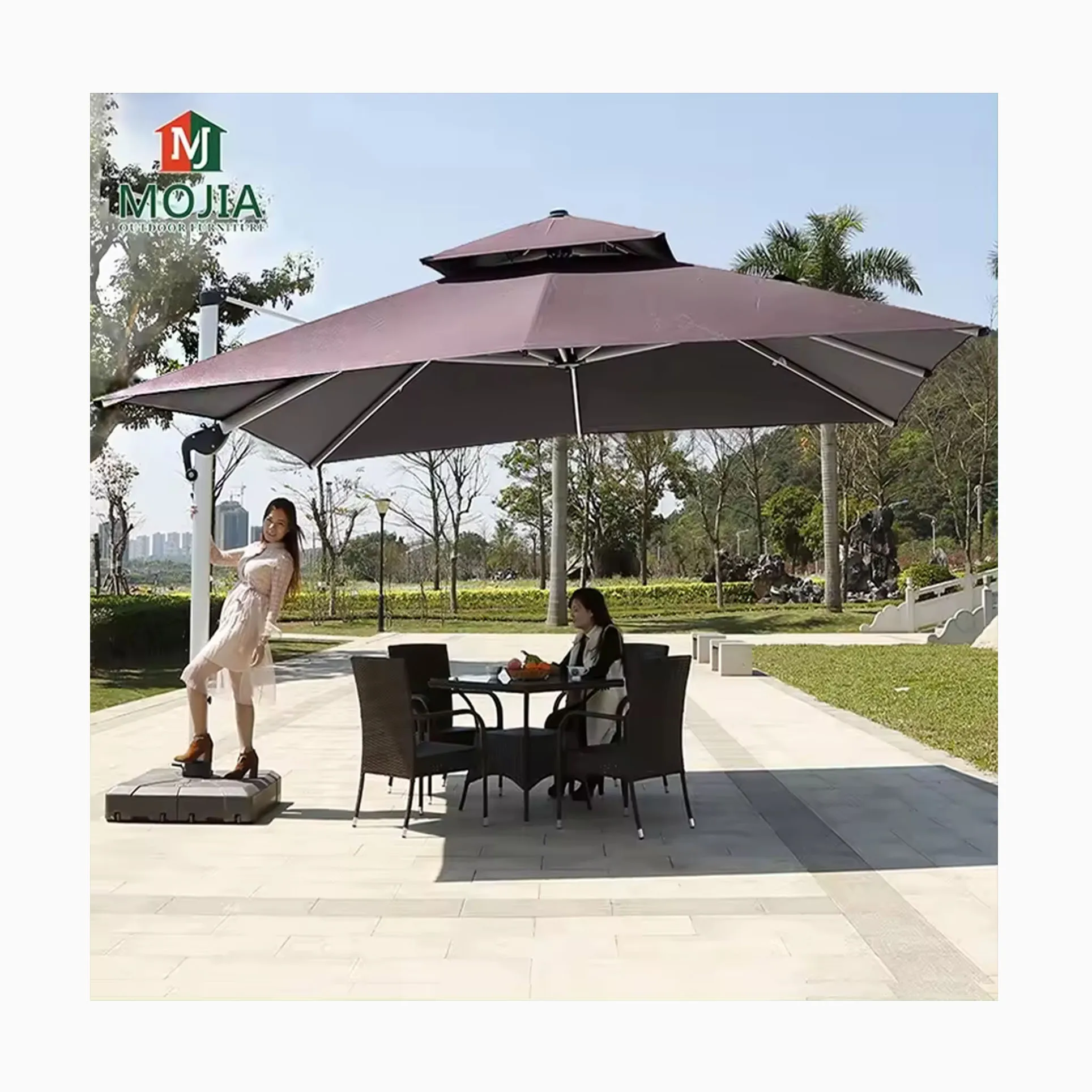 [MOJIA]Turkey Hotel Beach Strongest Wind Resist Big Size Outdoor Parasol LED Full Lamp Stripe Night Light Restaurant Umbrella
