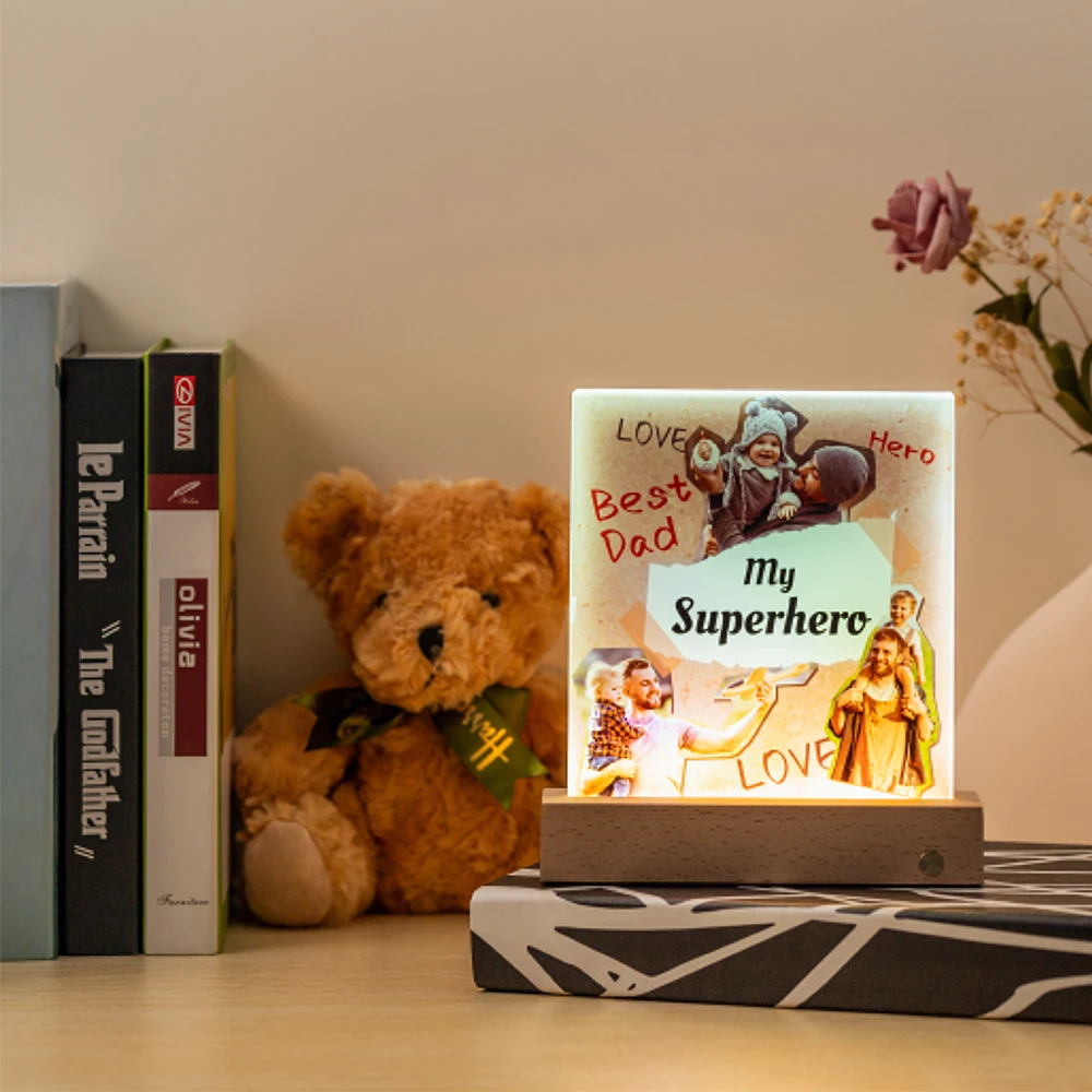 New Arrival DIY Sublimation Blanks Wood Base Glass Photo Panel With Led Base Sublimation Led Photo Frame