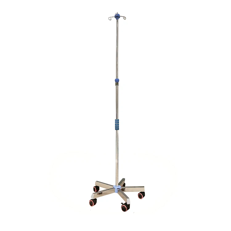 Hospital 5 legs mobile stainless steel infusion/IV pole drip stand