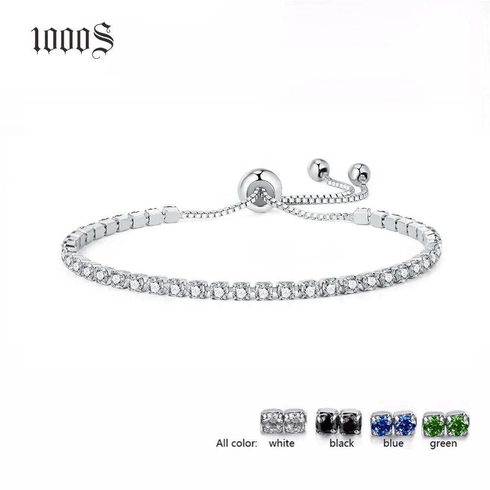 Hot Sale Rainbow Stones Fashion Jewelry 18k White Gold Plated Adjustable Colorful Zircons Women Tennis Bracelet