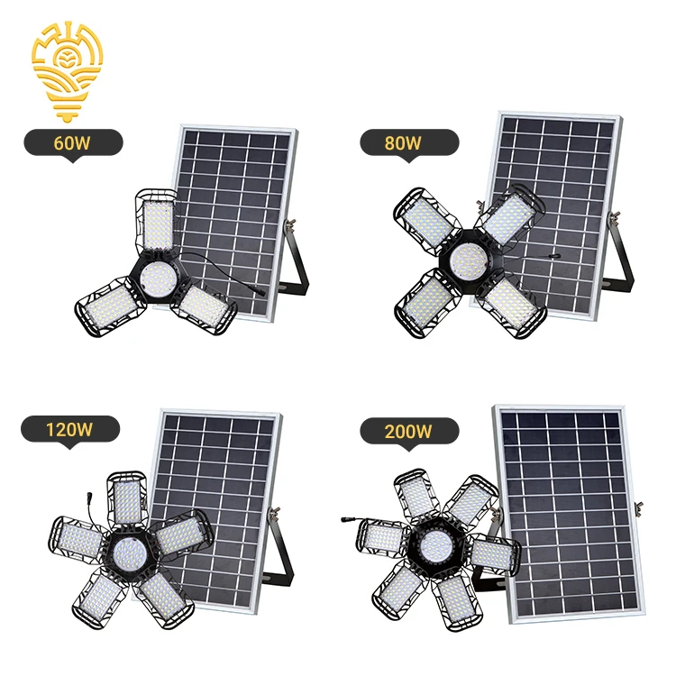 Hot Sale Smd Abs Intelligent Light Control Folding Garage Lights Outdoor 60w 80w 120w 200w Solar Led High Bay Light