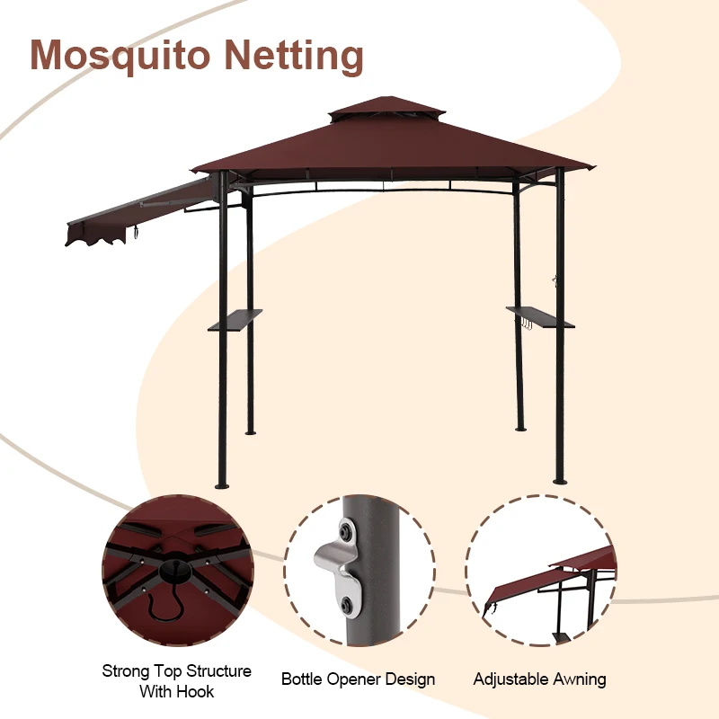 Easy Waterproof Double Vent BBQ Gazebo Shelter With Extra Awning For Outside Parties