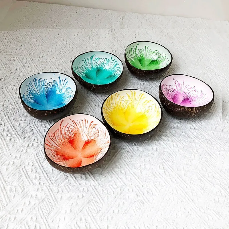 Natural coconut shell bowls hand inlaid shell bowl table top storage decorative bowl