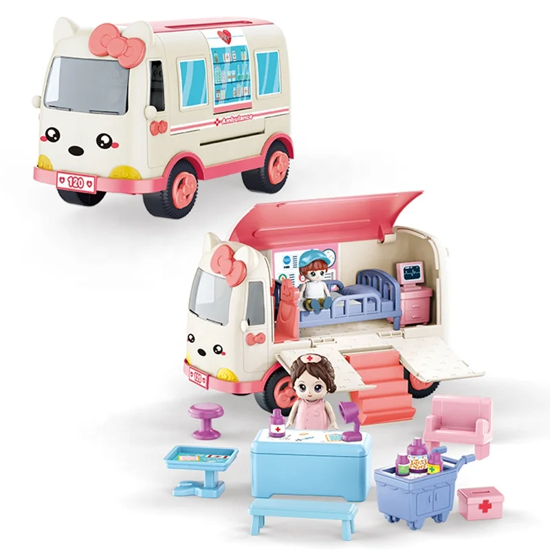 Kids Pretend Play 17 Pcs Emergency Medical Kit Toy Ambulance Vehicle Emergency Doctor Kits Lights Ambulance Car