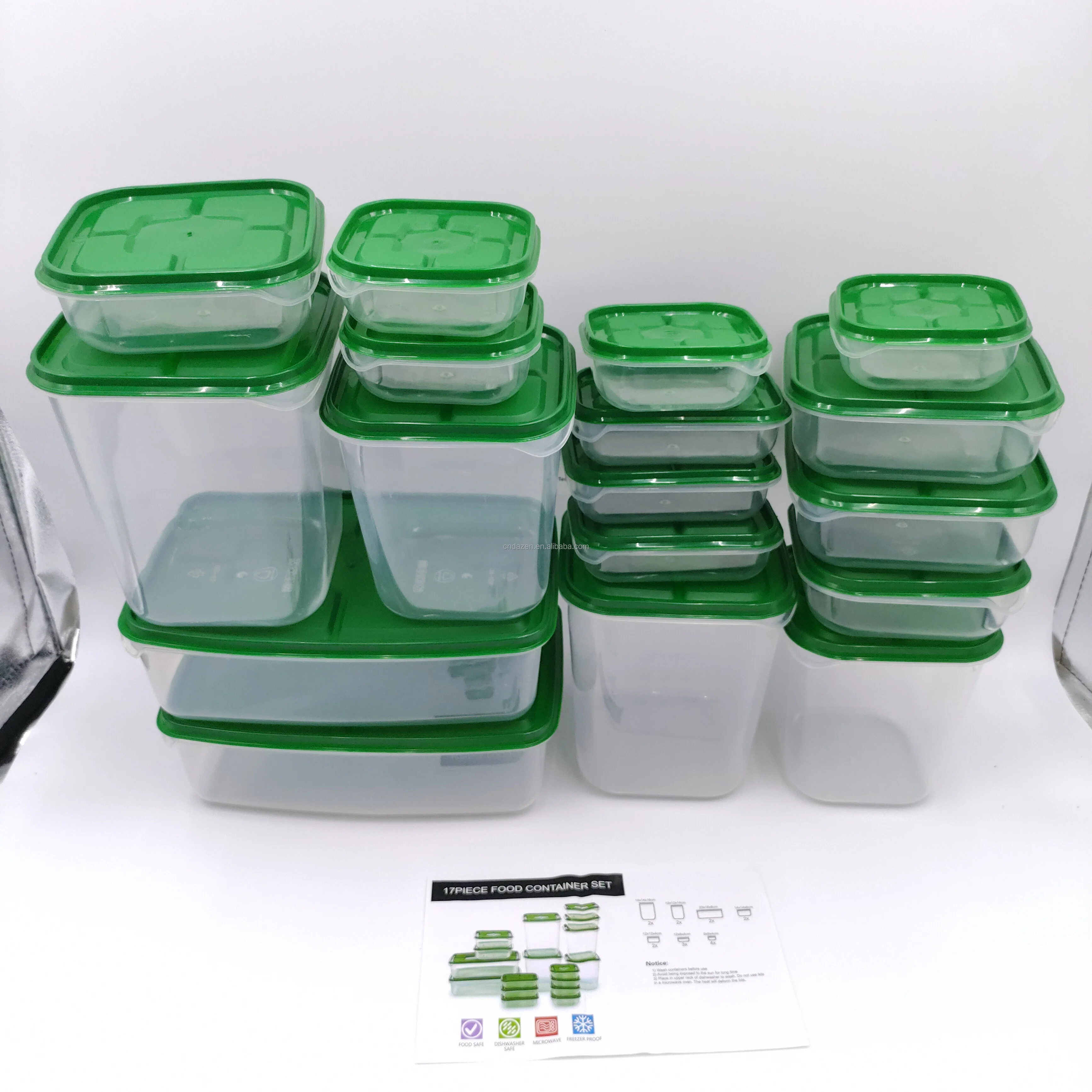 Hot Selling 17-Piece Set Plastic Crisper Fruit Storage Box Transparent with Lid Sealed for Refrigerator