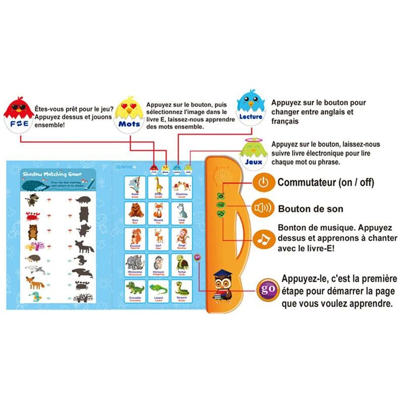 2021 NEW arrival Learning E-books playset toys with paintbrush French and English Bilingual Language