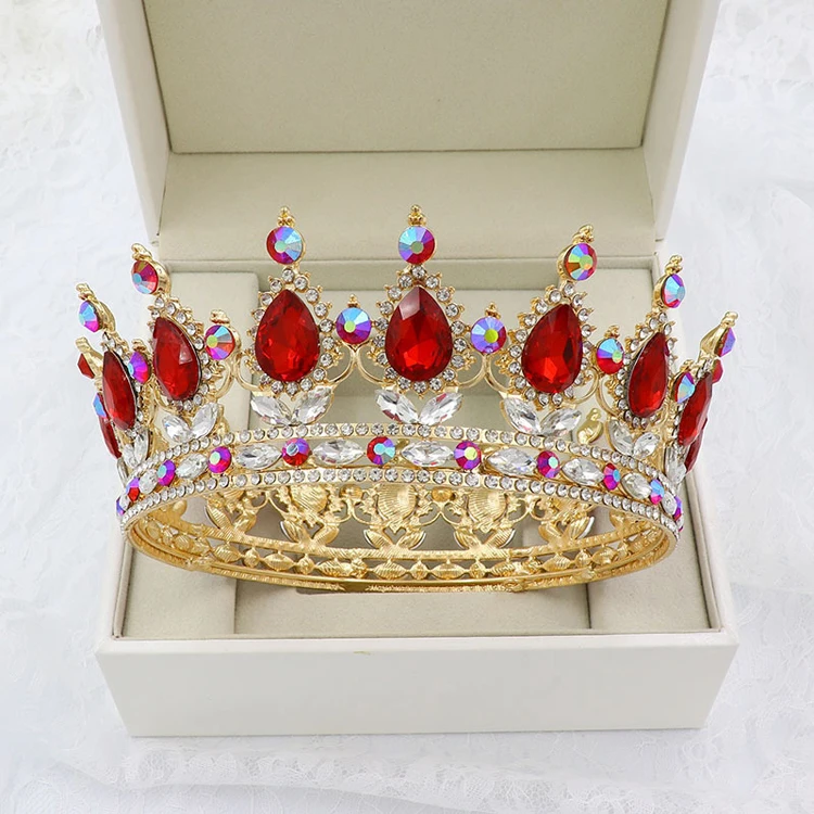 Baroque Gold Bride Crown Queen Big Crown Tiara Wedding hair jewelry Tiaras and Crowns