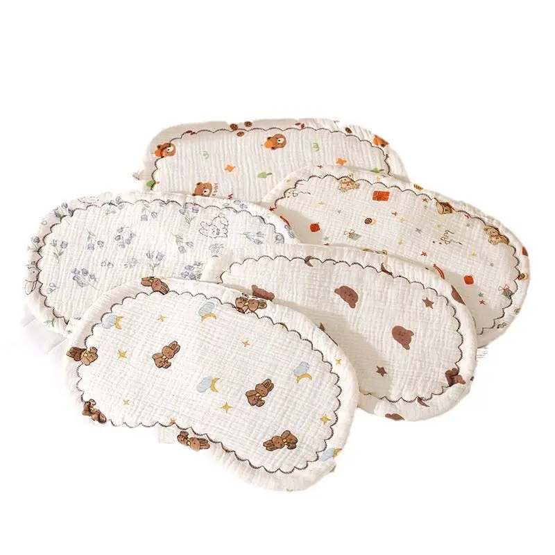 Cute cartoon print soft and breathable baby pillow muslin 100%cotton newborn head protector sleep pillow baby bedding pillow