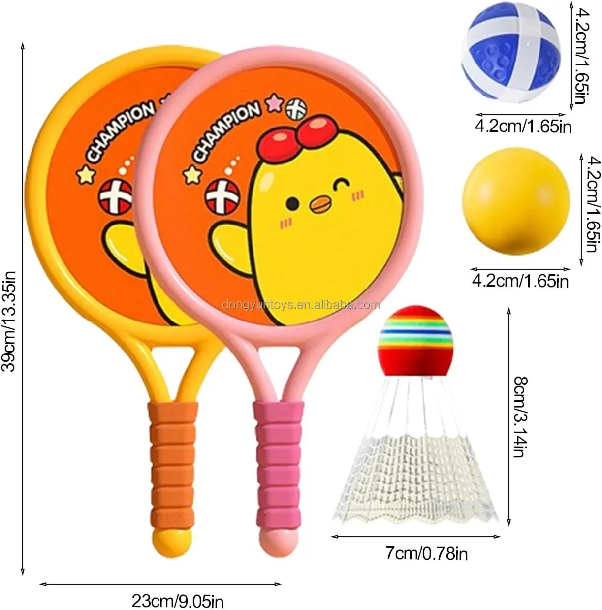 Colorful Badminton Racket Set Cartoon Chicken Pattern Shuttlecocks Toys Sport Toys for Kids Outdoor Family Interactive Games