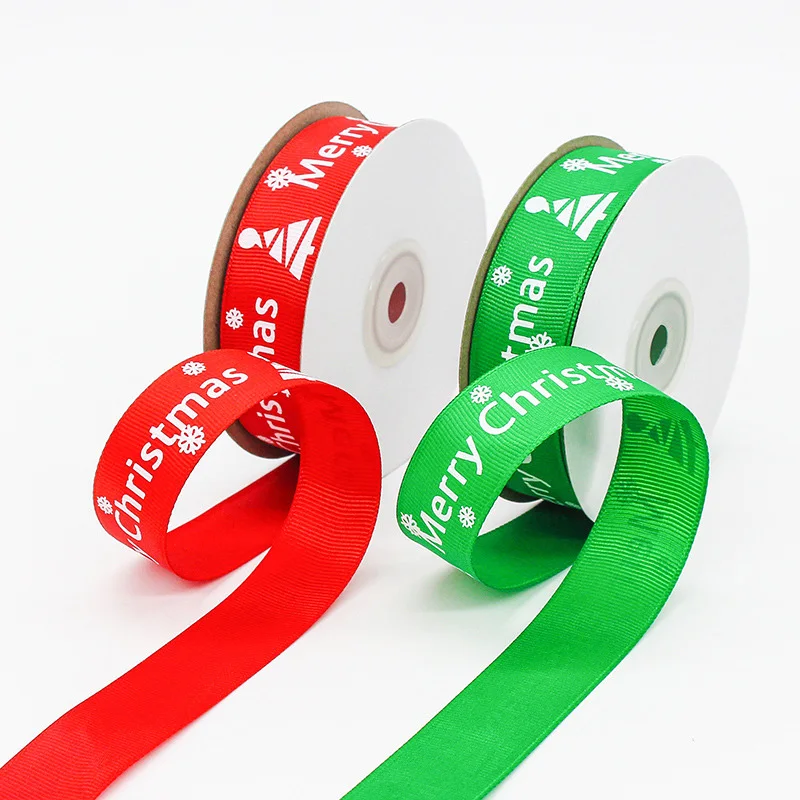 Christmas Ribbons 20mm Customized Logo With Silkscreen Printing Ribbon Grosgrain 100% Polyester Ribbon