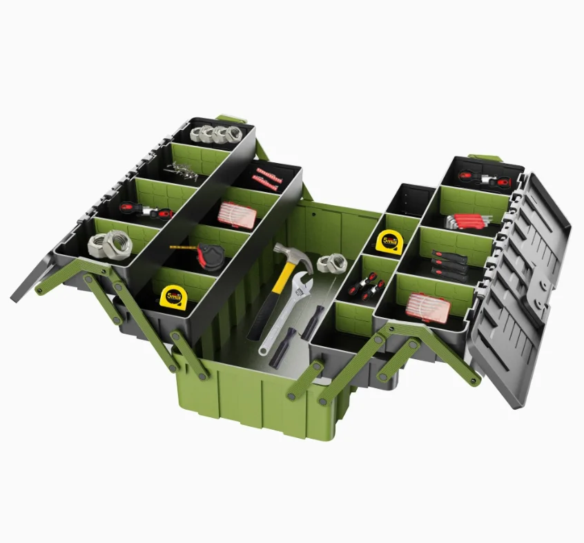 Peaktop  2024 New design Multifunctional 18 Inch 3 Trays Hardware Tool Cantilever Plastic Toolbox with Double Handle