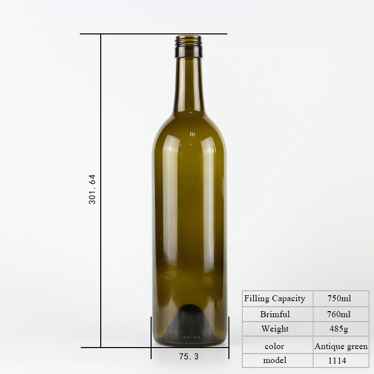 
750ml flint ROPP wine glass bottle 