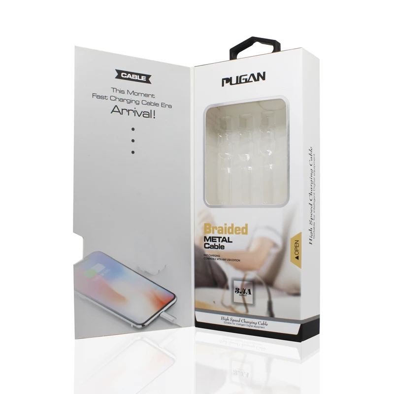 
Clamshell packaging customized three-in-one mobile phone data cable packaging purchasing charging cable packaging box wholesale 