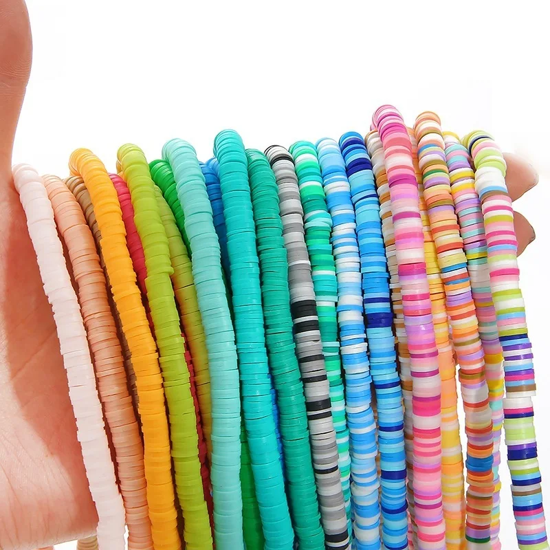 Loose Beads Heshi Clay Beads Factory cheap price 4/6/8mm colorful loose spacer flat round polymer clay heshi beadsCeramic, Clay