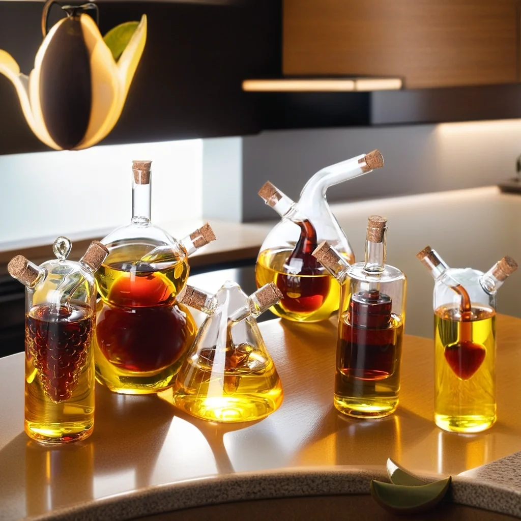 Heat-Resistant Glass Soy Sauce Vinegar 2 in 1 Bottle Creative Glass Bottle For Cooking Sealed Oil Pot Seasoning Vinegar Pot