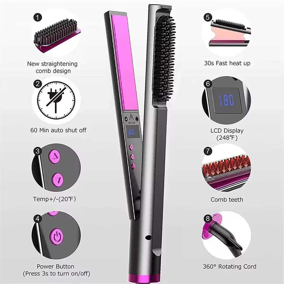 Professional Mini Flat Iron Plates Hair Straightener Brush 3 in 1 Multi-function Portable Ceramic Hair Straightener Curling Iron