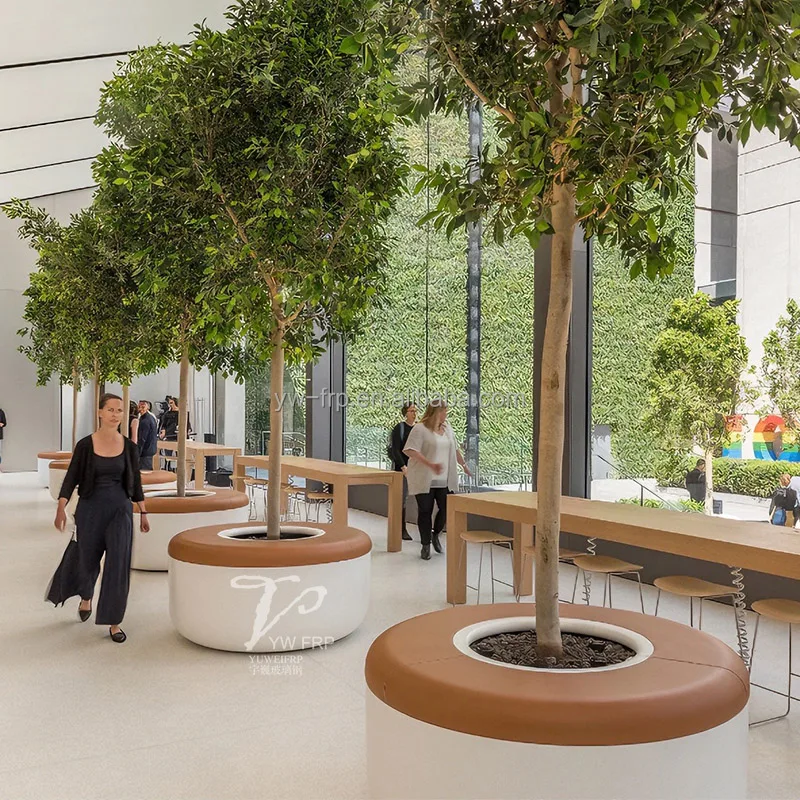 Hotel office shopping mall outdoor fiberglass flower pot chair indoor decoration creative green plant flower art tree seat bench