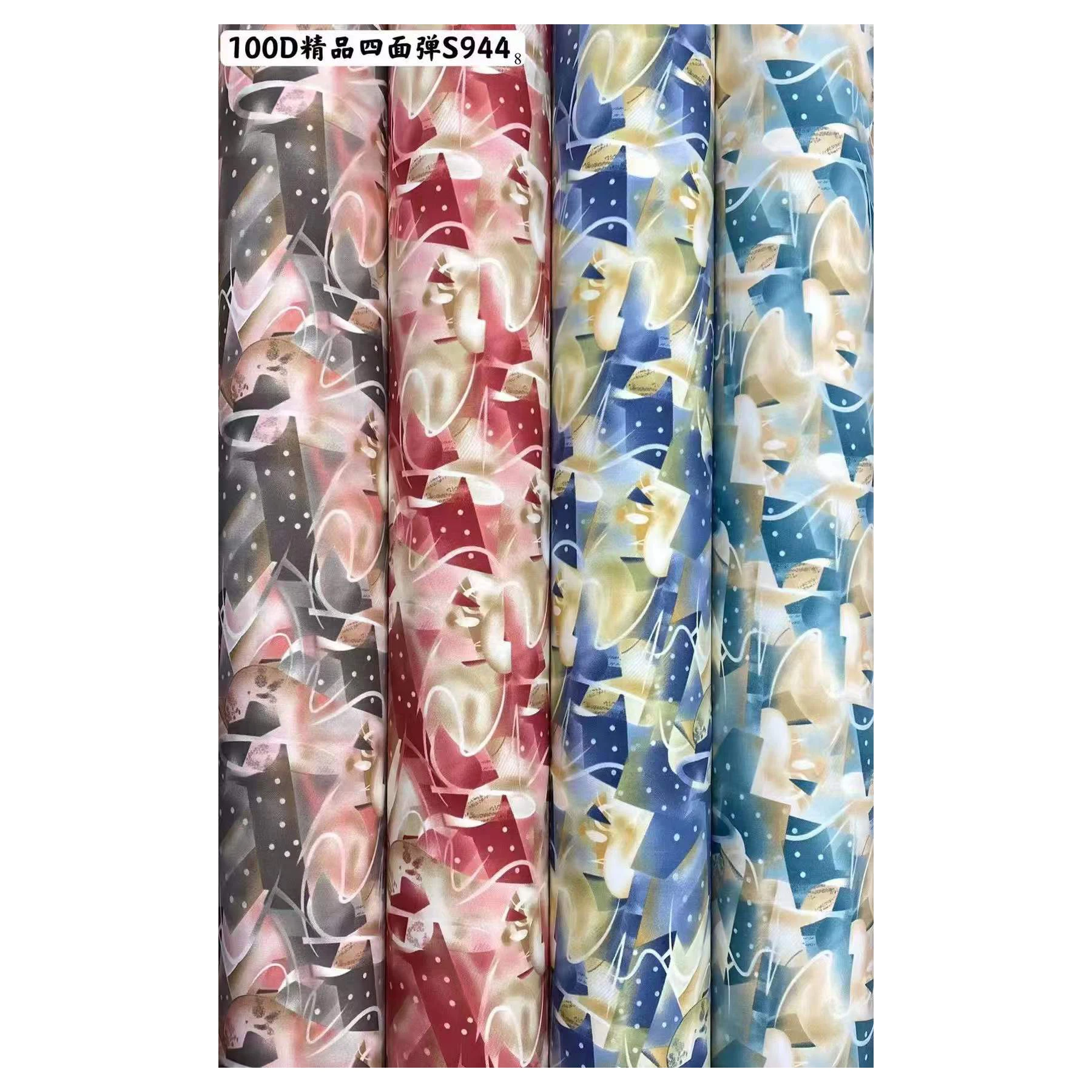 100D Polyester Spandex Printed 4 Four Way Stretch Fabric Woven for Garment