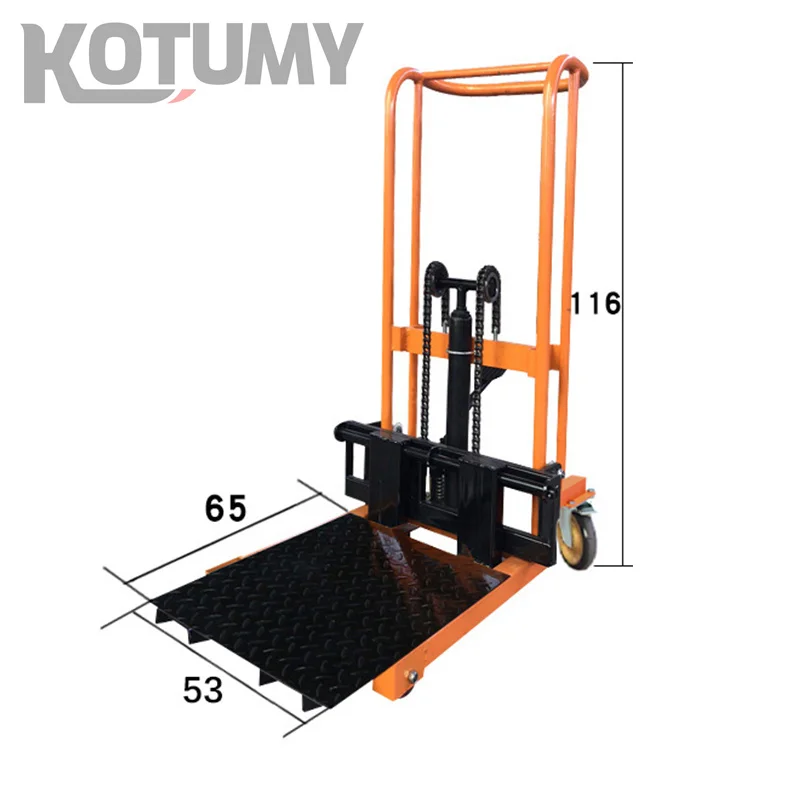 Four wheel 200/400Kg load-bearing forklift portable manual handling stacker, light household lift truck, folding flat tiger cart