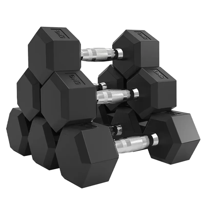 Fitness Equipment Gym Dumbbells Home Rubber Coated 5 Pound Weight Lifting Black Free Weights Hexagonal Dumbell Dumbells set