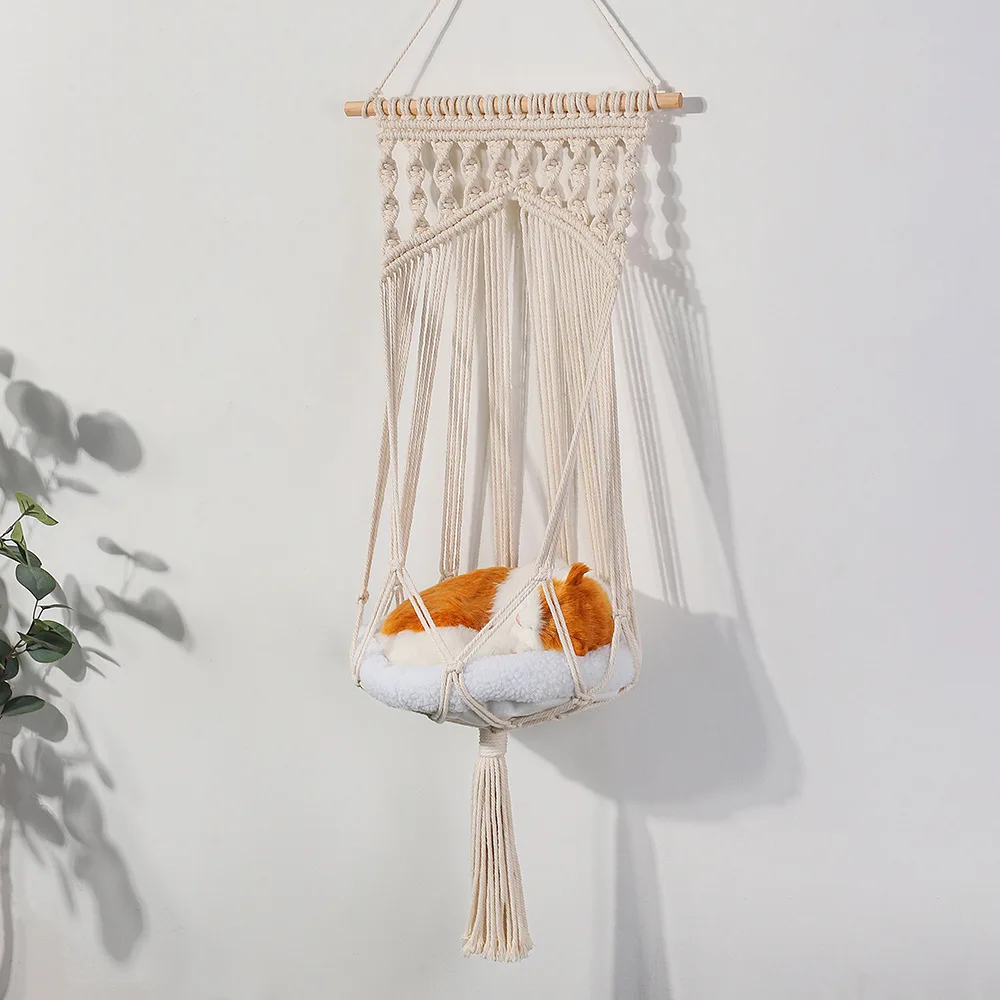 Bohemian Pet Hammock Cat Bed Handwoven Tassel Macrame Pet Cat Hammock Swing Bed Hanging Basket Net Bag For Cats